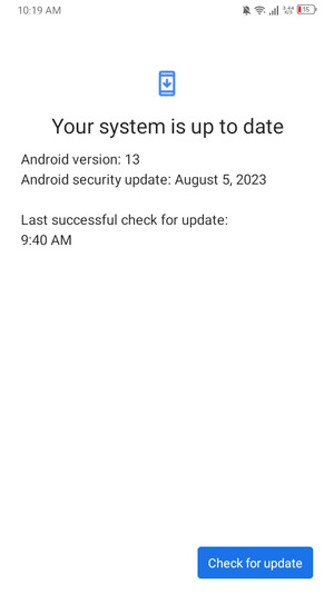 If your phone is up to date, you will see the following screen