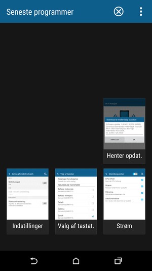 Vælg X-ikonet for at lukke alle åbne apps
