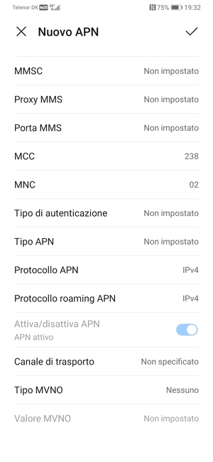 Scorri verso il basso e inserisci le informazioni di internet