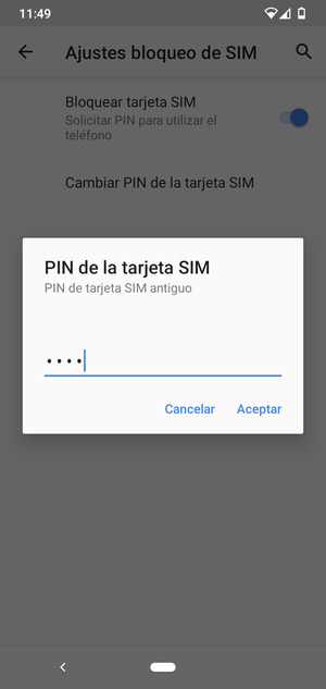 Introduzca PIN de tarjeta SIM antiguo y seleccione Aceptar