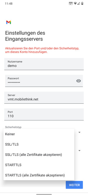 Wählen Sie Keiner und WEITER