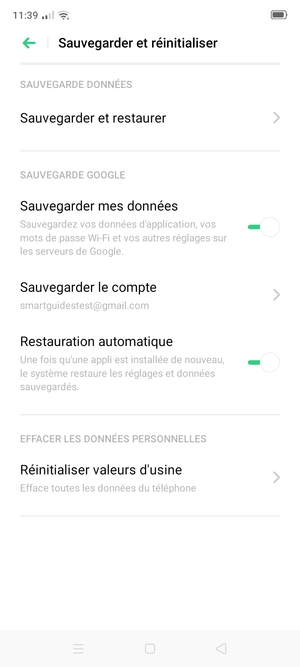 Sélectionnez Sauvegarder le compte