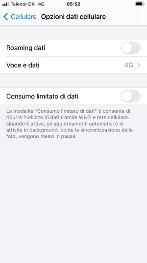 Attiva o disattiva Roaming dati