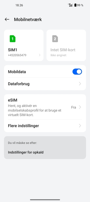 Vælg SIM1 eller SIM2