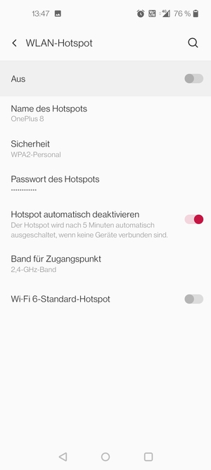 Wählen Sie Passwort des Hotspots