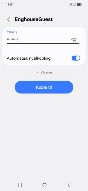Skriv inn Wi-Fi-passord og velg Koble til