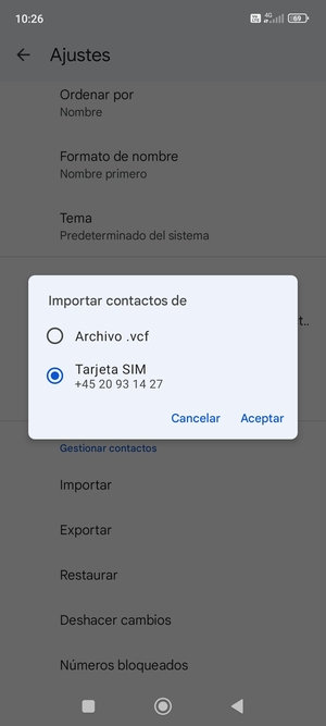 Seleccione Tarjeta SIM y luego seleccione Aceptar