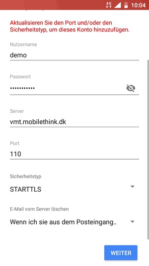 Scrollen Sie und wählen Sie Sicherheitstyp