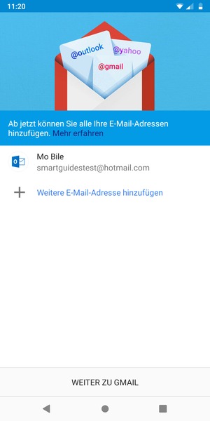 Wählen Sie WEITER ZU GMAIL