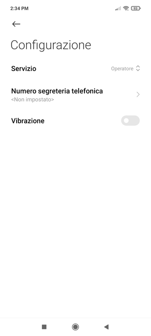 Seleziona Numero segreteria telefonica