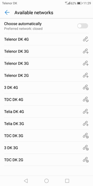 Select a network operator from the list