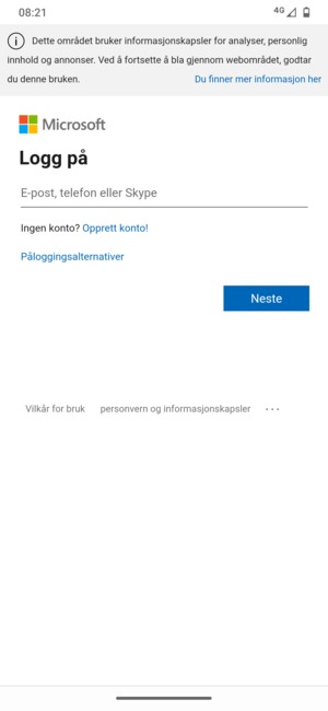Skriv inn e-postadresse og velg Neste