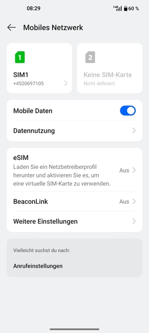 Wählen Sie SIM1 oder SIM2