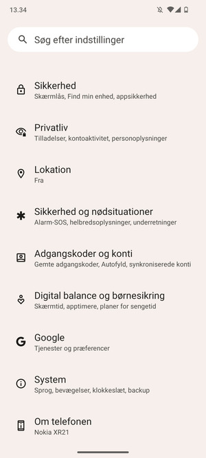 Scroll til og vælg Sikkerhed 