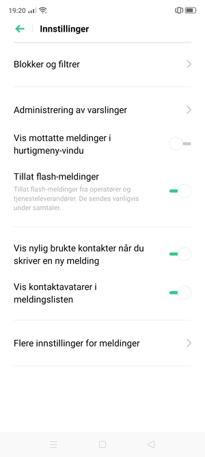 Velg Flere innstillinger for meldinger