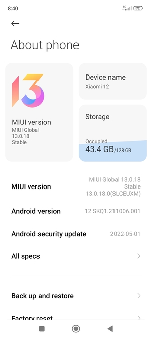 Scroll to and select Back up and restore
