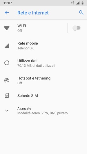 Seleziona Rete mobile