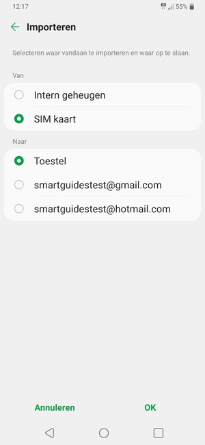 Selecteer SIM kaart