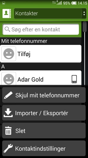 Vælg Importer / Exportér