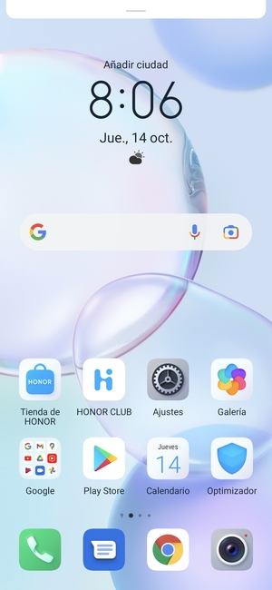 Deslice hacia abajo el menú superior