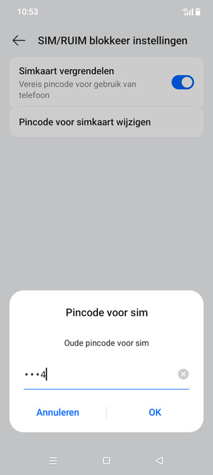 Voer Huidige Sim-pincode in en selecteer OK