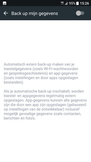 Schakel Back up mijn gegevens in