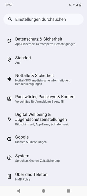 Scrollen Sie und wählen Sie Passwörter, Passkeys & Konten