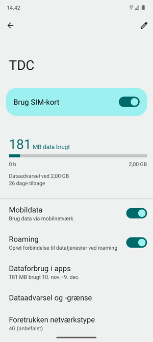 Slå Roaming til eller fra