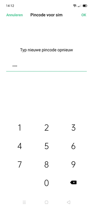 Bevestig uw nieuwe pincode voor simkaart en selecteer OK