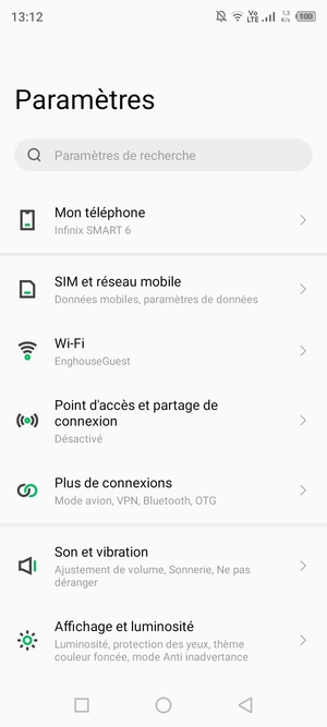 Sélectionnez SIM et réseau mobile