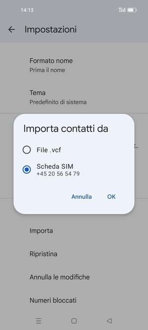 Seleziona Scheda SIM e poi OK