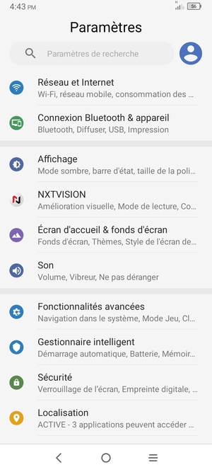 Sélectionnez Réseau et Internet