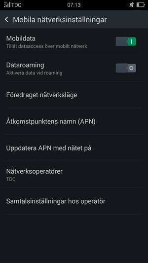 Välj Åtkomstpunktens namn (APN)