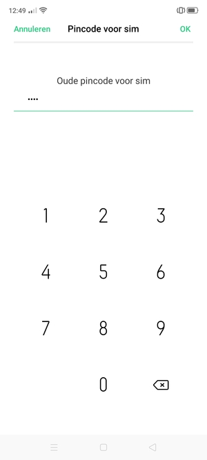 Voer Oude pincode voor sim in en selecteer OK