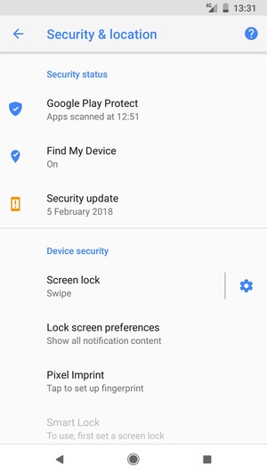 To activate your screen lock, go to the Security & location menu and select Screen lock