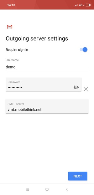 Enter Outgoing server address