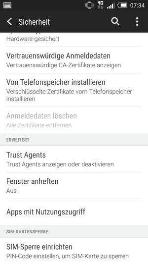 Um die PIN für die SIM-Karte zu ändern, wählen Sie SIM-Sperre einrichten