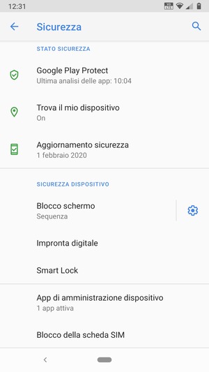 Per cambiare il PIN della scheda SIM, scorri e seleziona Blocco della scheda SIM