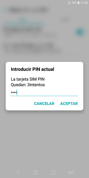 Introduzca su PIN de tarjeta SIM actual y seleccione ACEPTAR
