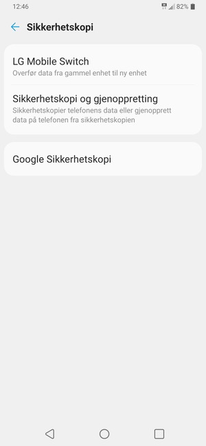 Velg Google Sikkerhetskopi
