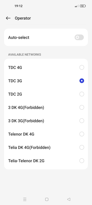 Select a network operator from the list