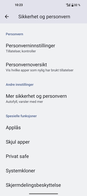 Bla til og velg Mer sikkerhet og personvern