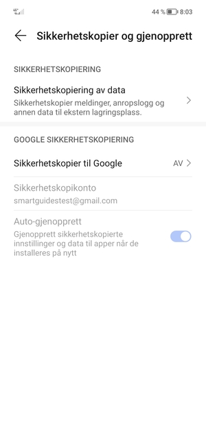 Velg Sikkerhetskopier til Google