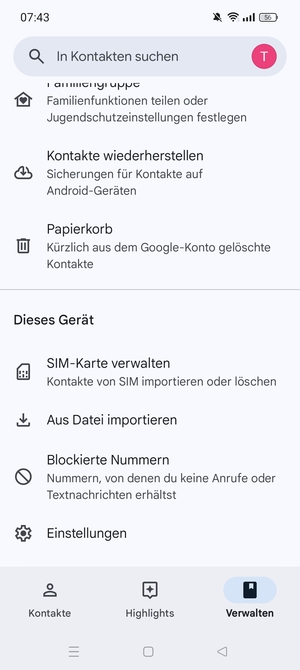 Scrollen Sie und wählen Sie SIM-Karte verwalten