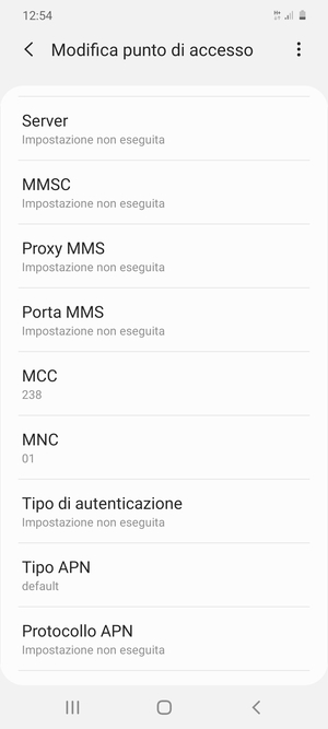 Scorri verso il basso e inserisci le informazioni degli MMS