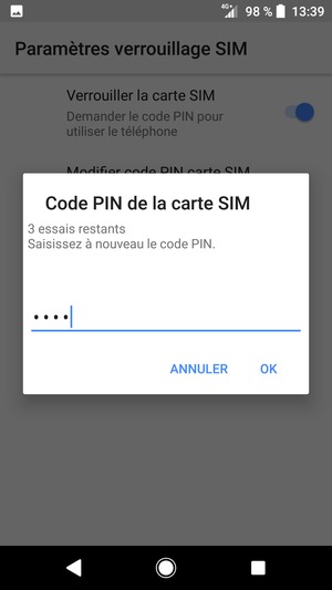 Veuillez confirmer votre nouveau code PIN de la carte SIM et sélectionner OK