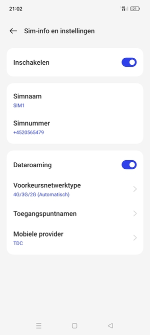 Schakel Dataroaming in of uit