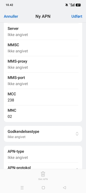 Scroll ned og indtast MMS-oplysninger