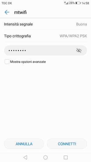 Inserisci la password del Wi-Fi e seleziona CONNETTI