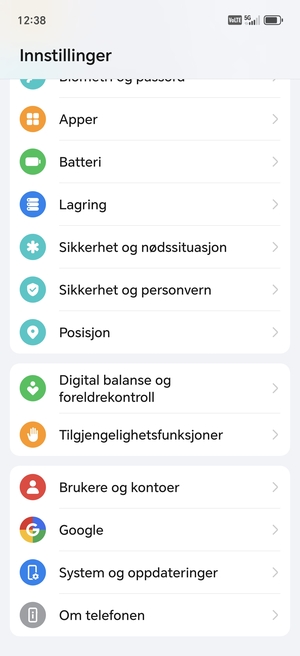 Bla til og velg System og oppdateringer